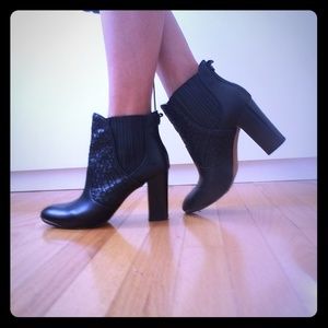 EUC leather woven booties Elliott Lucca